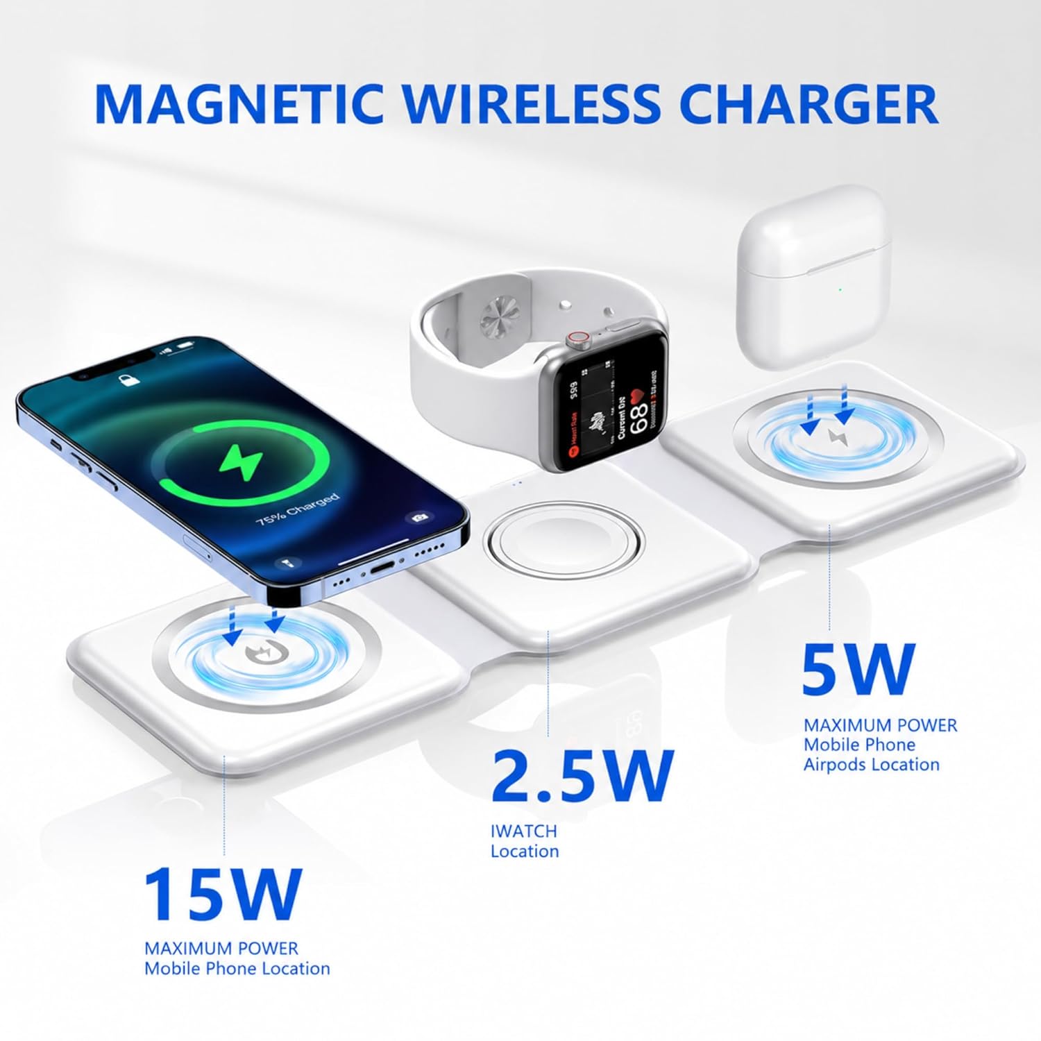 Wireless Induction Charger 3 in 1 Foldable Magsafe Charging Station