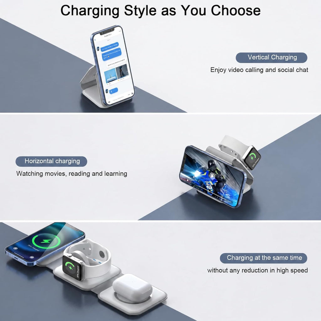 Wireless Induction Charger 3 in 1 Foldable Magsafe Charging Station